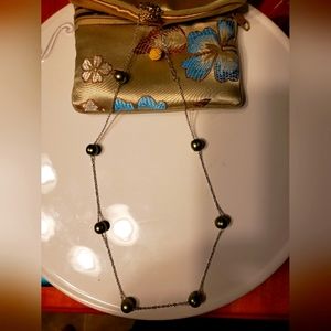 Honora Cultured Green Pearl Station Silver Necklace 18" New never worn.